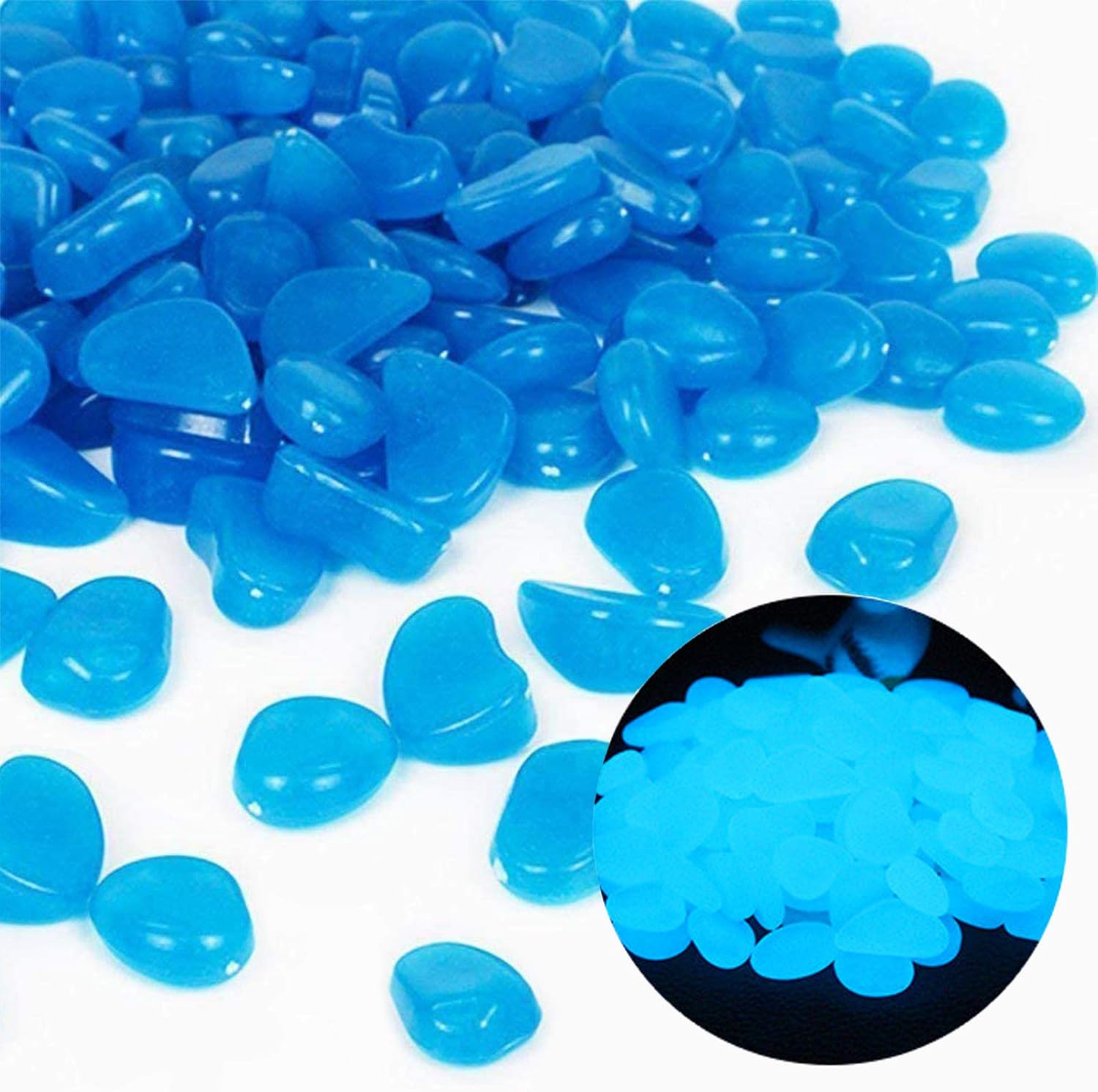 Aquarium Fish House - Fish Tank Rocks Glow Blue Pebbles